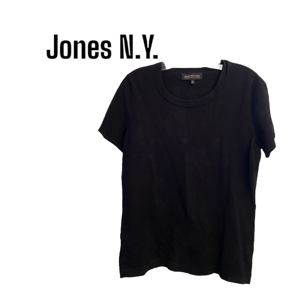 Jones N.Y. Silk Blend Black Short Sleeve Tee M